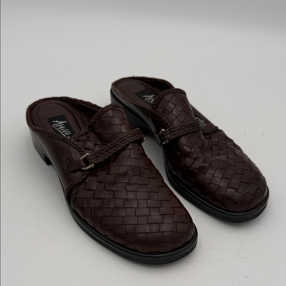 Cleo Dark Brown Woven women Loafers mules 7M leather slip on vintage Y2K retro
